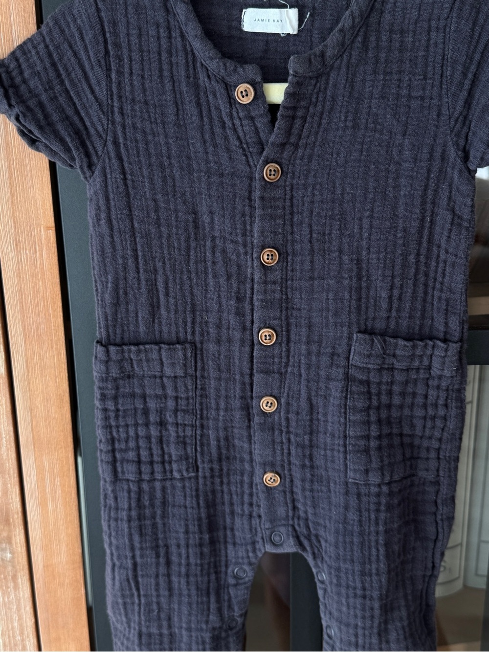 Jamie Kay muslin romper Ryan Button-Front One-Piece Charcoal cotton juniper baby - Picture 6 of 6